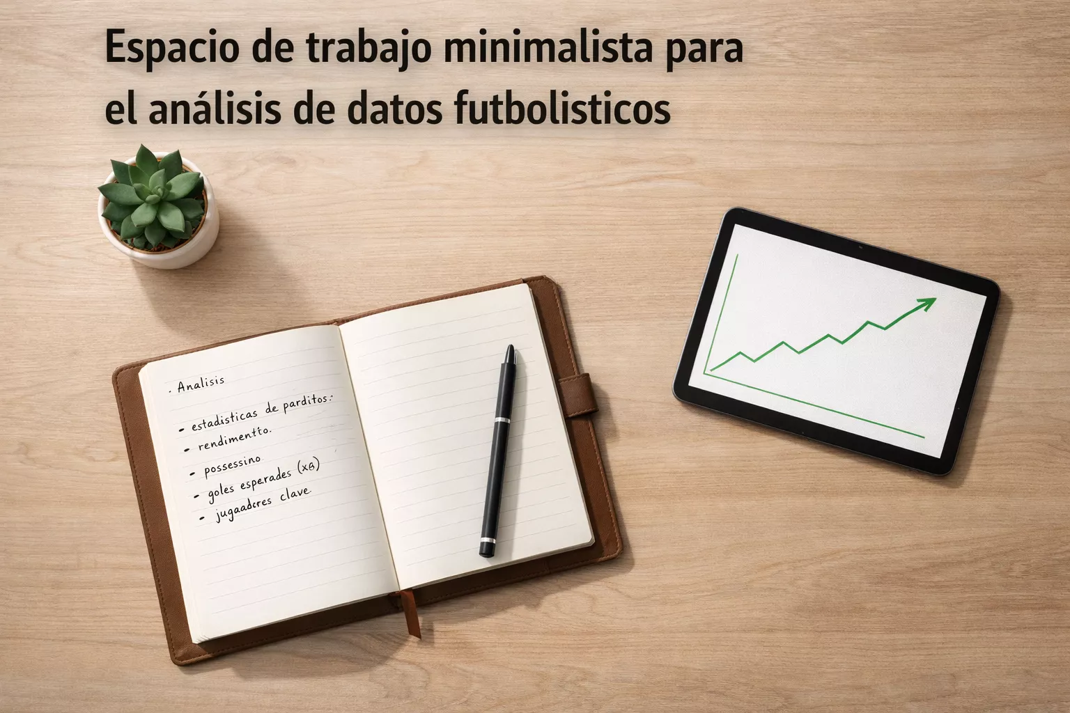 Escritorio de trabajo con libreta de anotaciones y gráfico de líneas simple sobre rendimiento