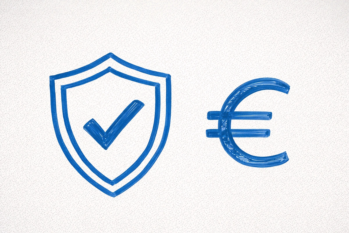 Escudo protector dibujado en una pizarra junto al símbolo del euro €