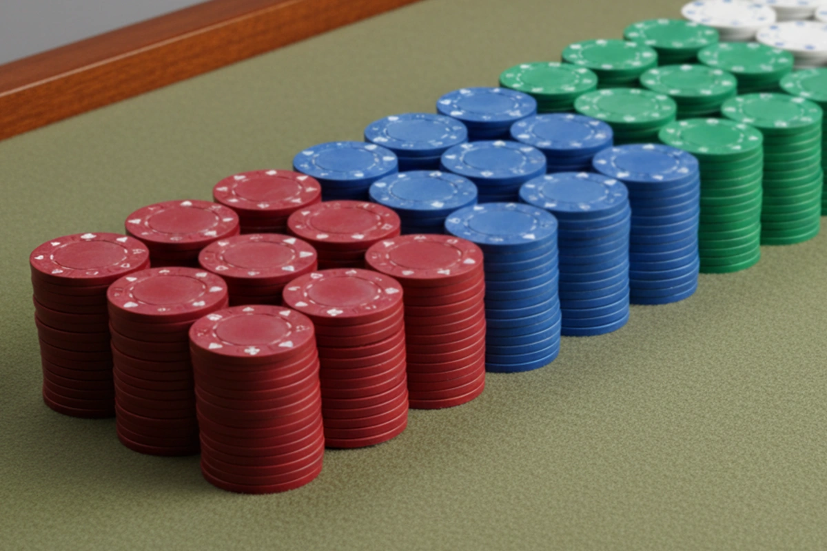 Fichas de diferentes colores organizadas en filas ordenadas por tamaño